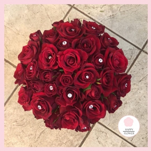 Røde roser bukett (20) med diamanter